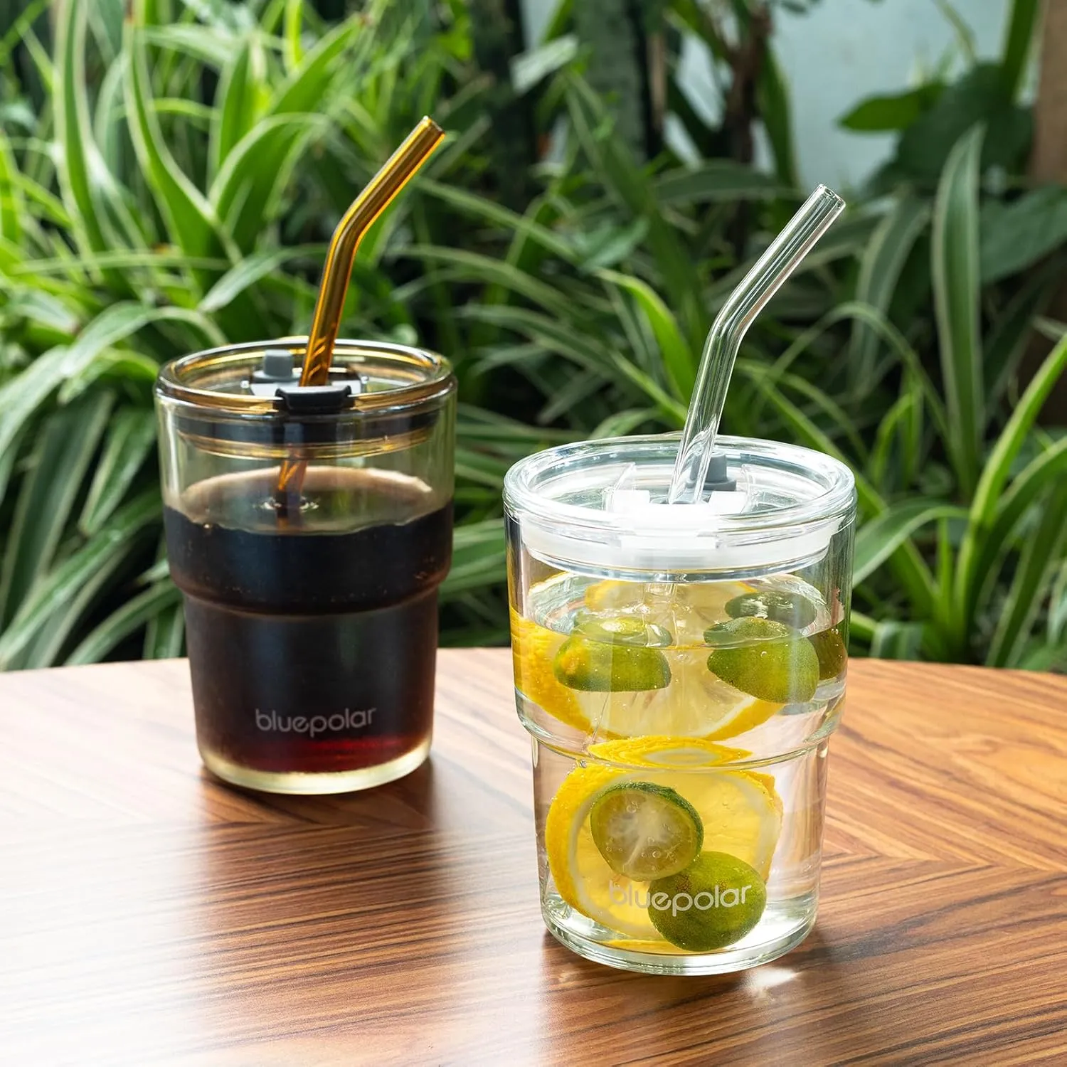 13oz/400ml Glass Water Tumbler with Straw and Lid Sealed Carry On Thick Wall Iced Coffee Cup Glass Cup for Water, Iced Tea Fruit Juice Etc (Amber,2Pack