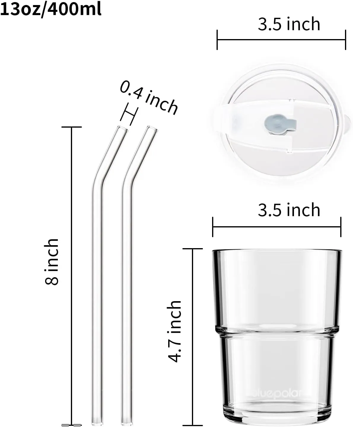 13oz/400ml Glass Water Tumbler with Straw and Lid Sealed Carry On Thick Wall Iced Coffee Cup Glass Cup for Water, Iced Tea Fruit Juice Etc(Aurora White
