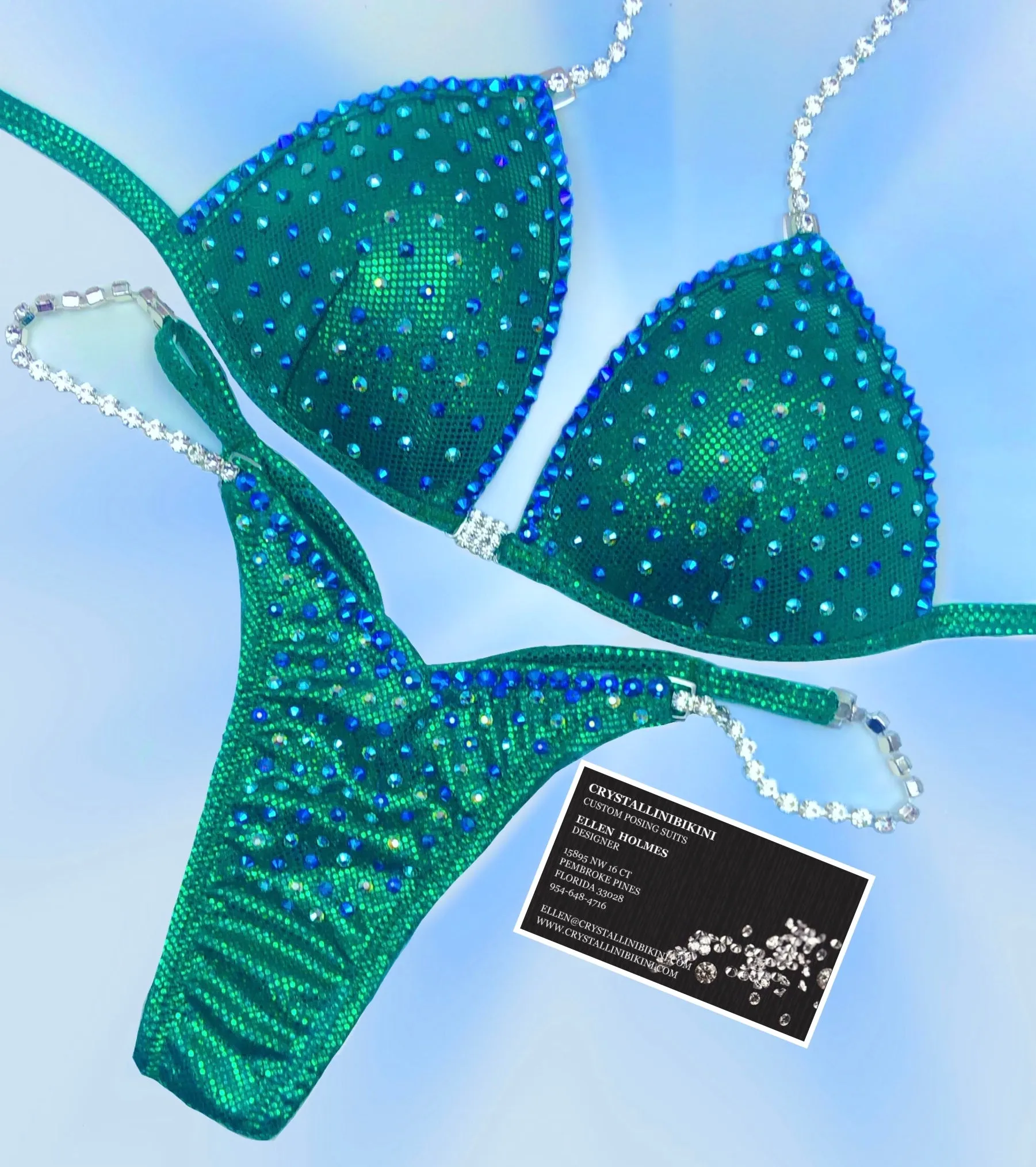 2 color crystal outlined competition bikini
