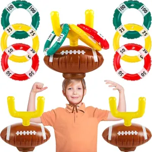 2 Set Football Goal Post Ring Toss Game Inflatable Ring Toss Game Sport Party Post Rings Sport Football Hat Games for Birthday Family Indoor Outdoor Sports Graduation Party Games Supplies