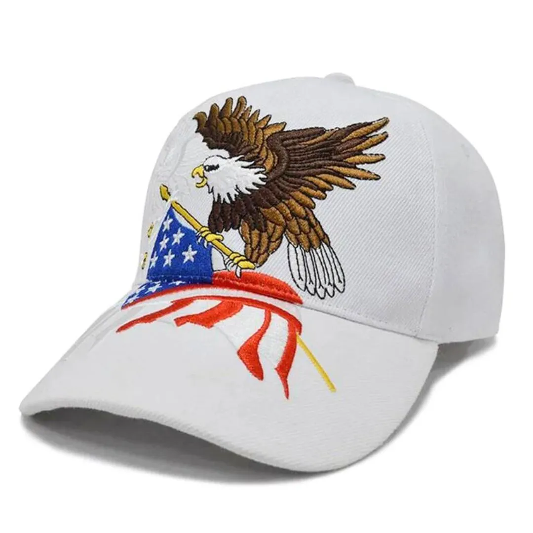 American Flying Eagle Shadow Custom Embroidered Hat (White)