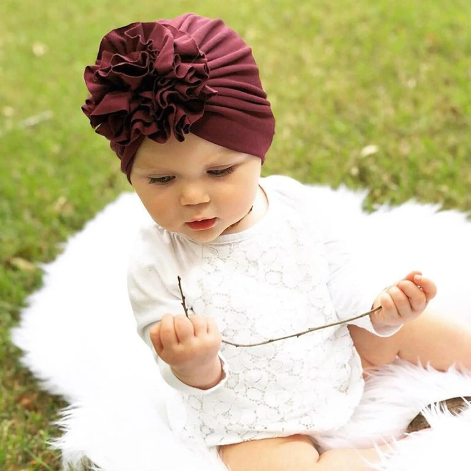 Angla Baby Large Flower Knot Donut Bow Beanie Turban Hat Cap Muslim Bonnet Headwrap