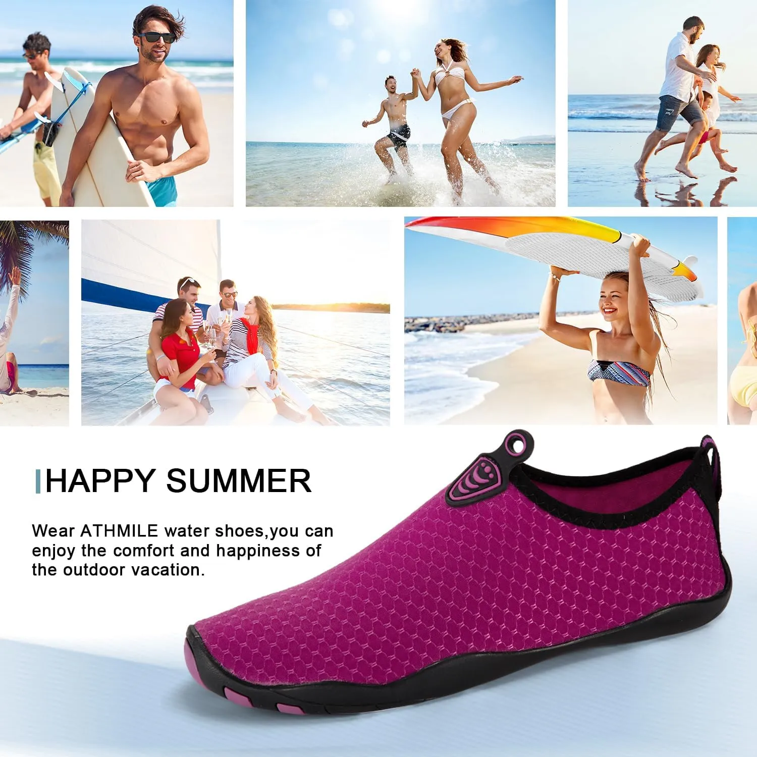 ATHMILE Water Shoes for Women Men River Aqua Shoes Barefoot Sport Quick-Dry Adult Swim Shoes for Beach Lake Pool Hiking Surfing Kayaking Camping Size