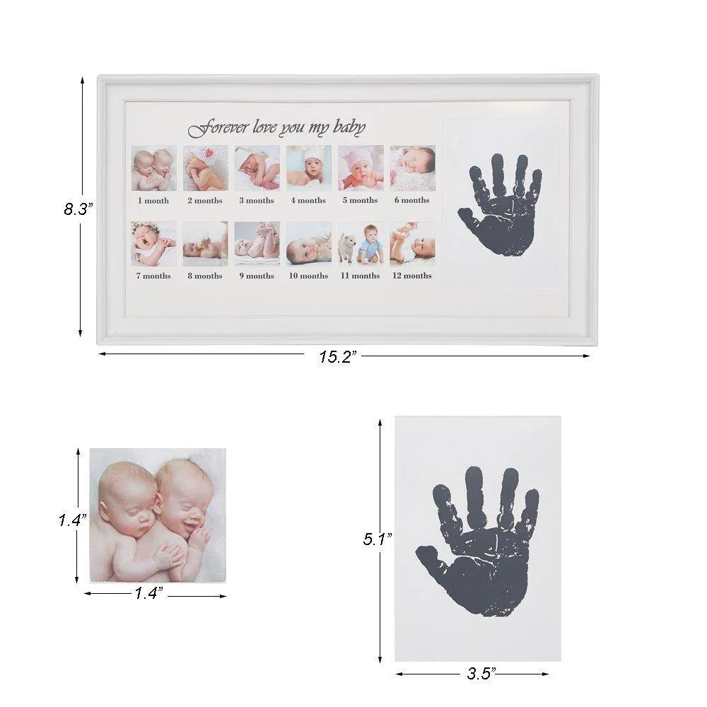 Baby Handprint Kit & Footprint Photo Frame for Newborn Girls and Boys, White