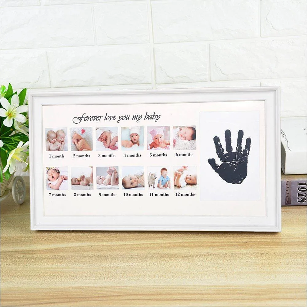Baby Handprint Kit & Footprint Photo Frame for Newborn Girls and Boys, White