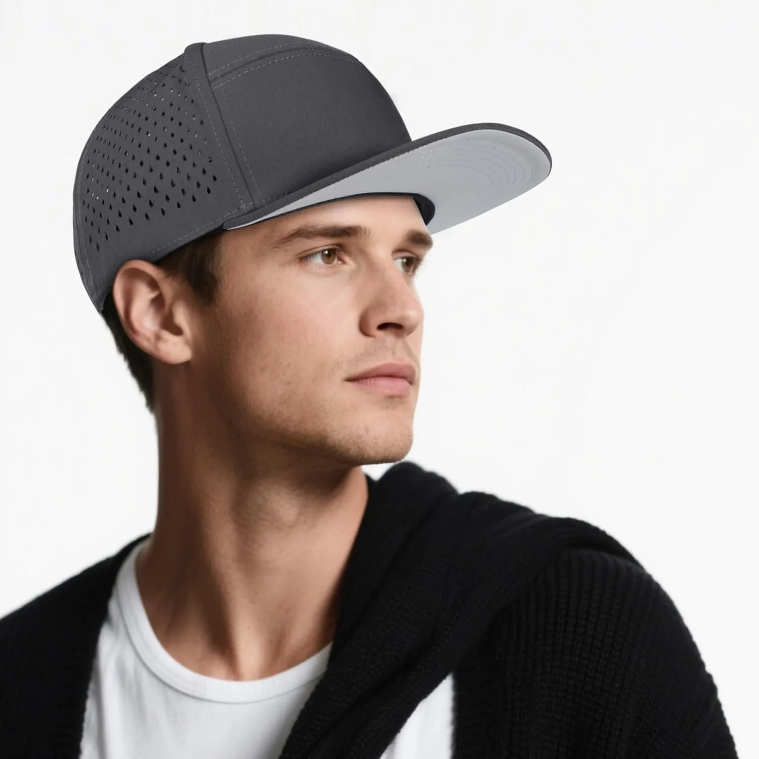 Big Head L/XXL Flat Brim Hat Adjustable Water-Resistance Performance Snapback Cap 7 Panel Hats for Men