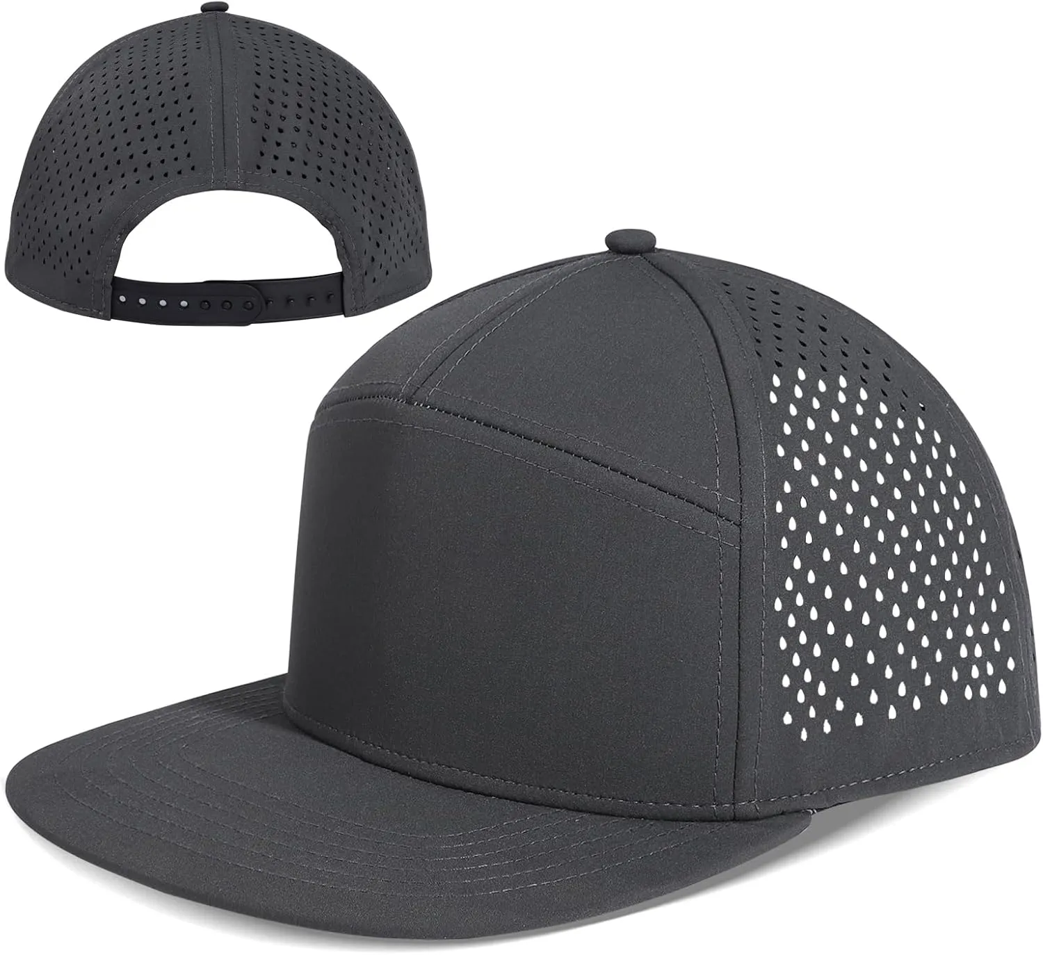 Big Head L/XXL Flat Brim Hat Adjustable Water-Resistance Performance Snapback Cap 7 Panel Hats for Men