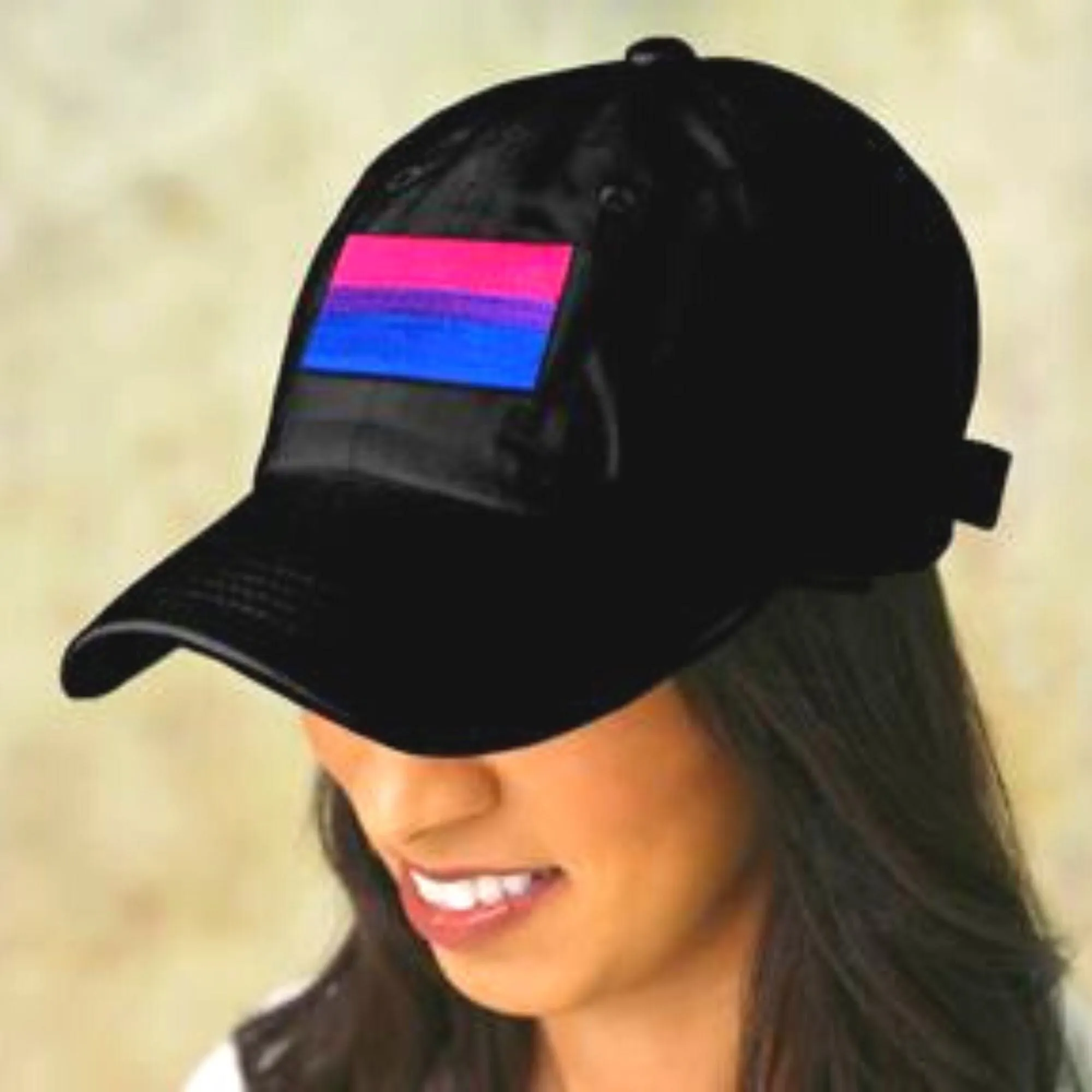 Bisexual Embroidered Rectangle Flag Hats in Black