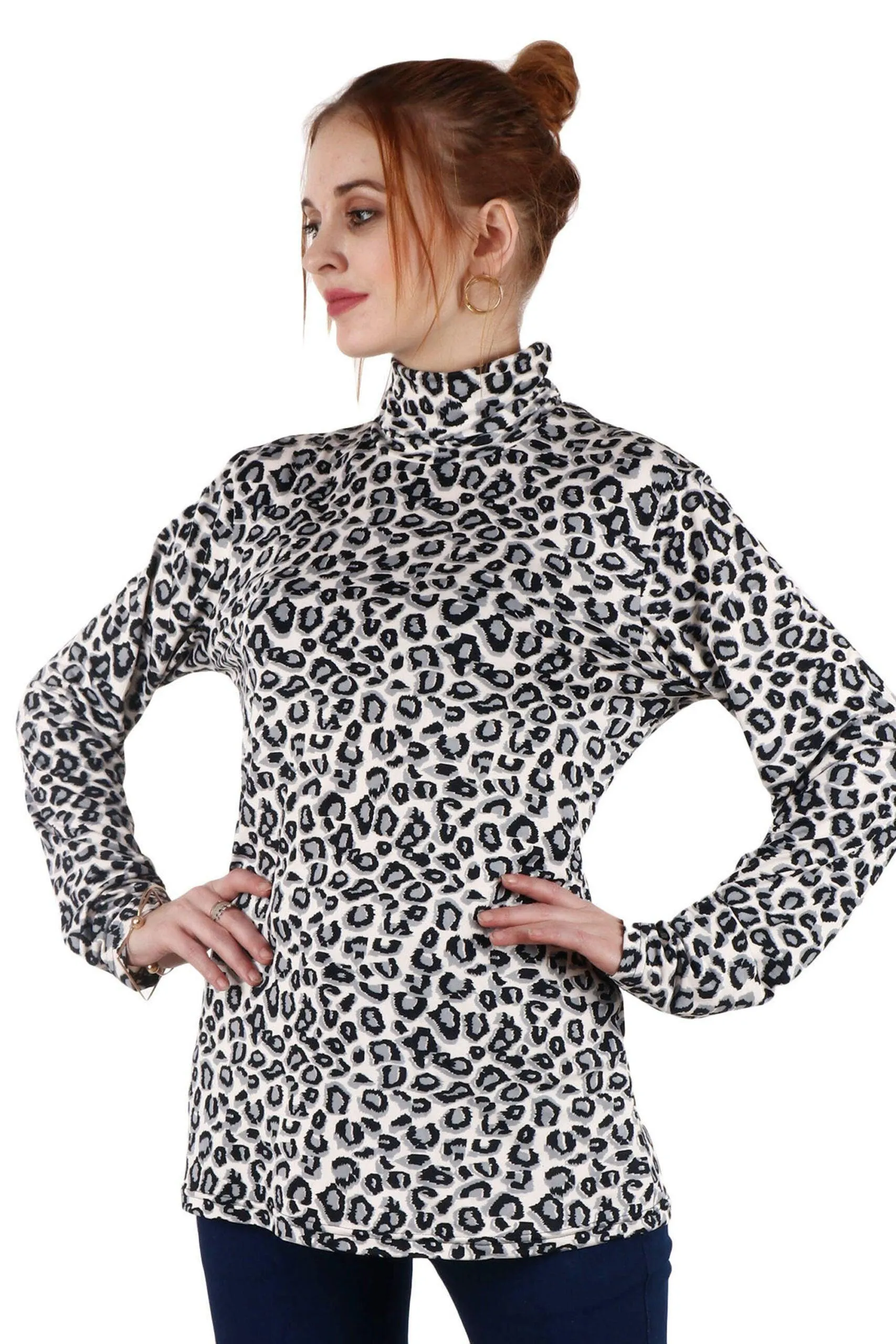 Black & White Animal Printed High Neck Top