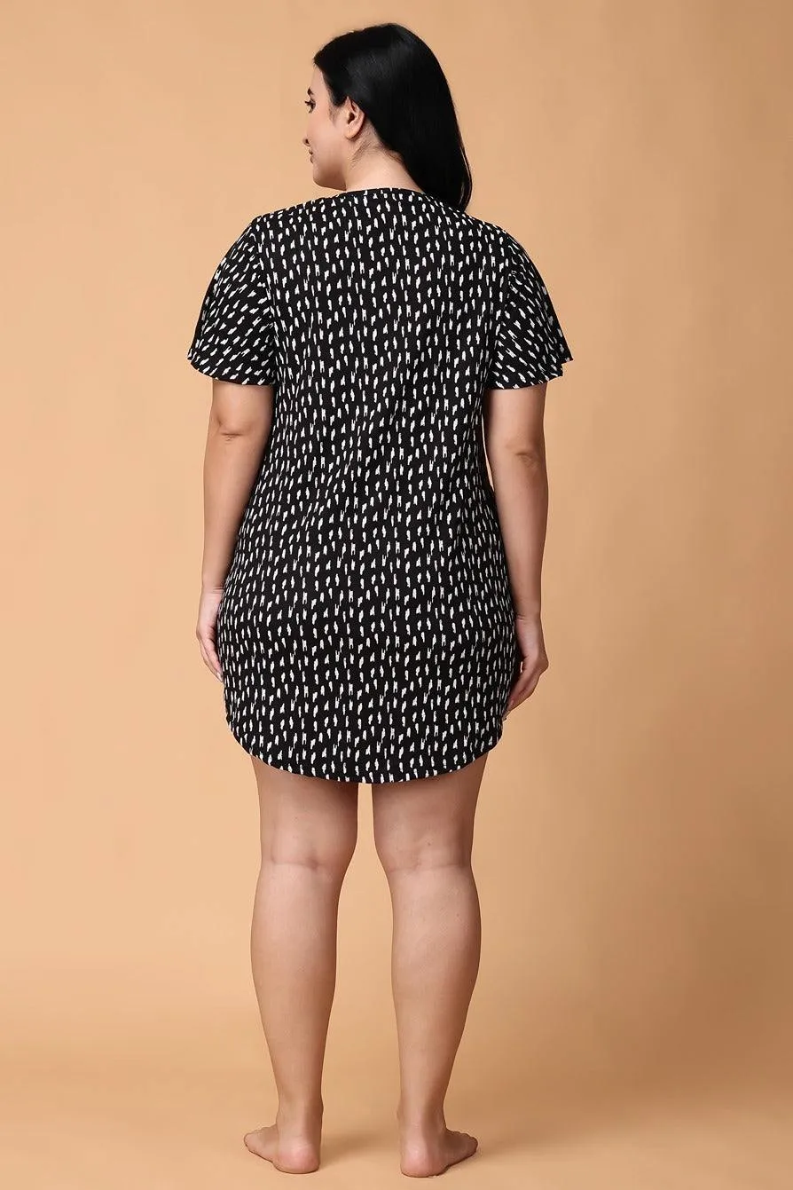 Black Dash Printed Long T-shirt Dress