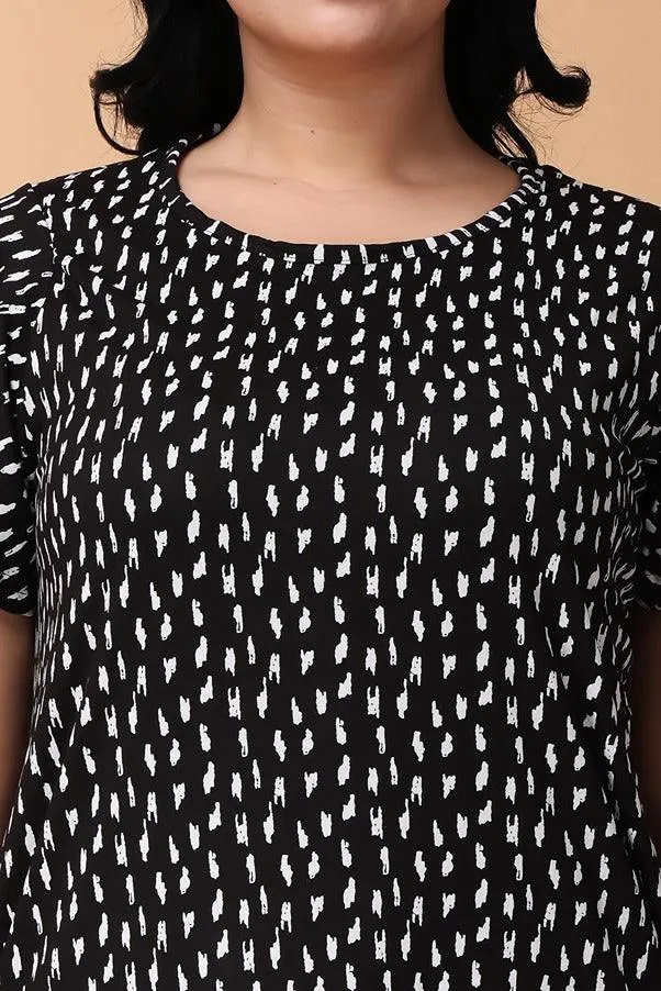 Black Dash Printed Long T-shirt Dress