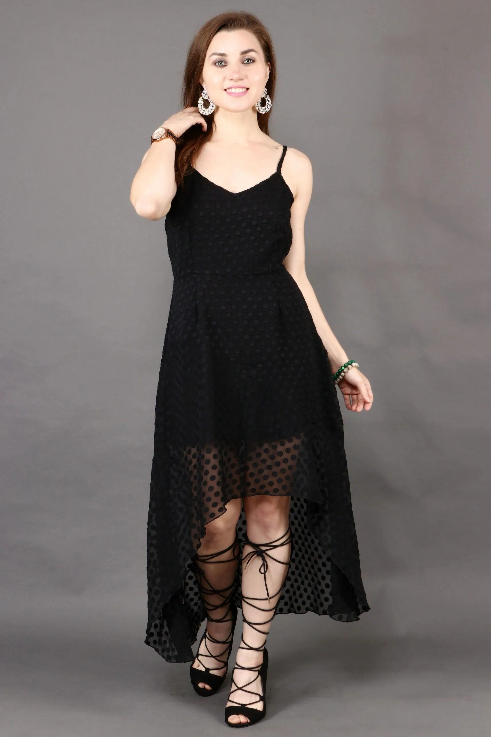 Black Dobby Asymmetric Dress