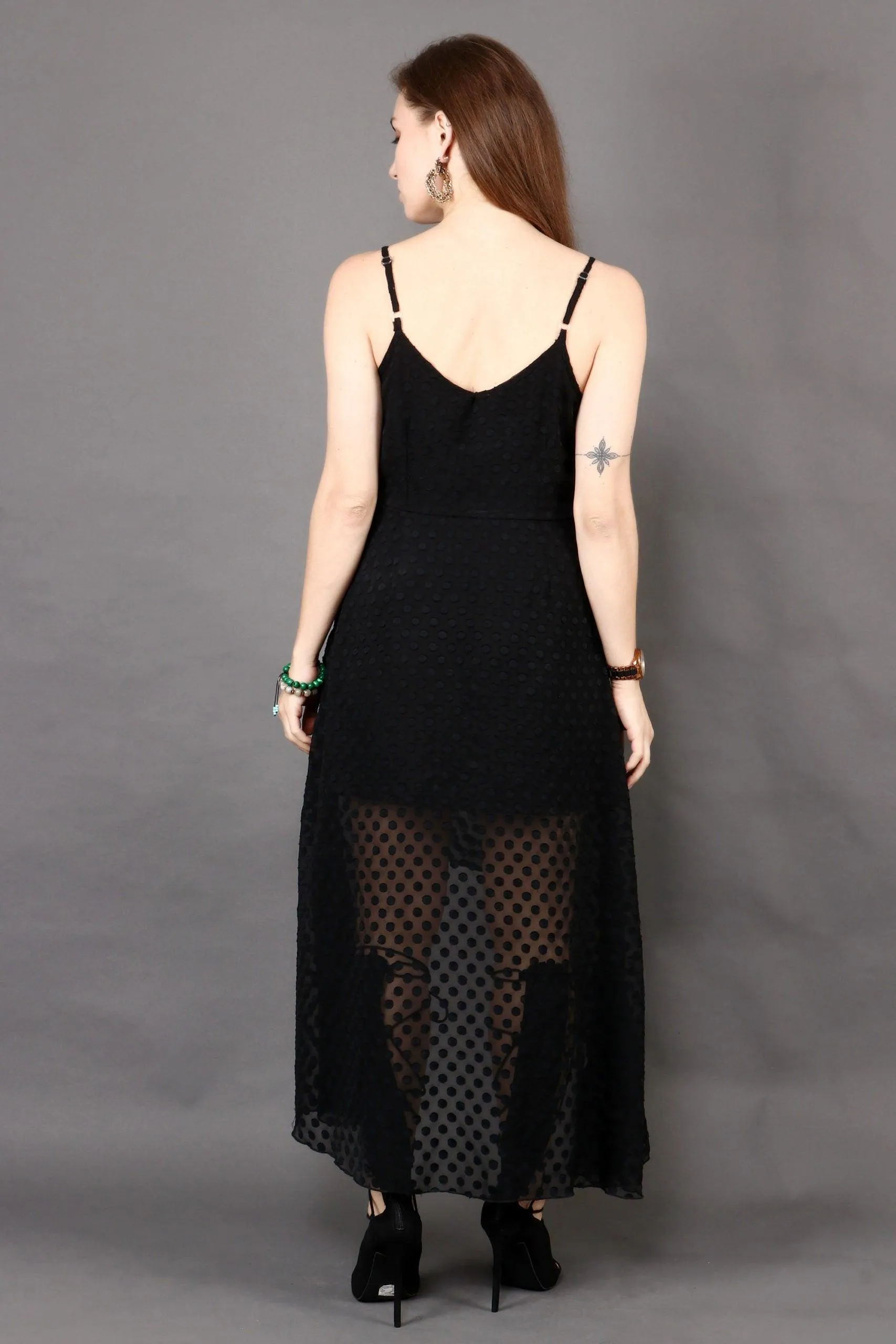 Black Dobby Asymmetric Dress