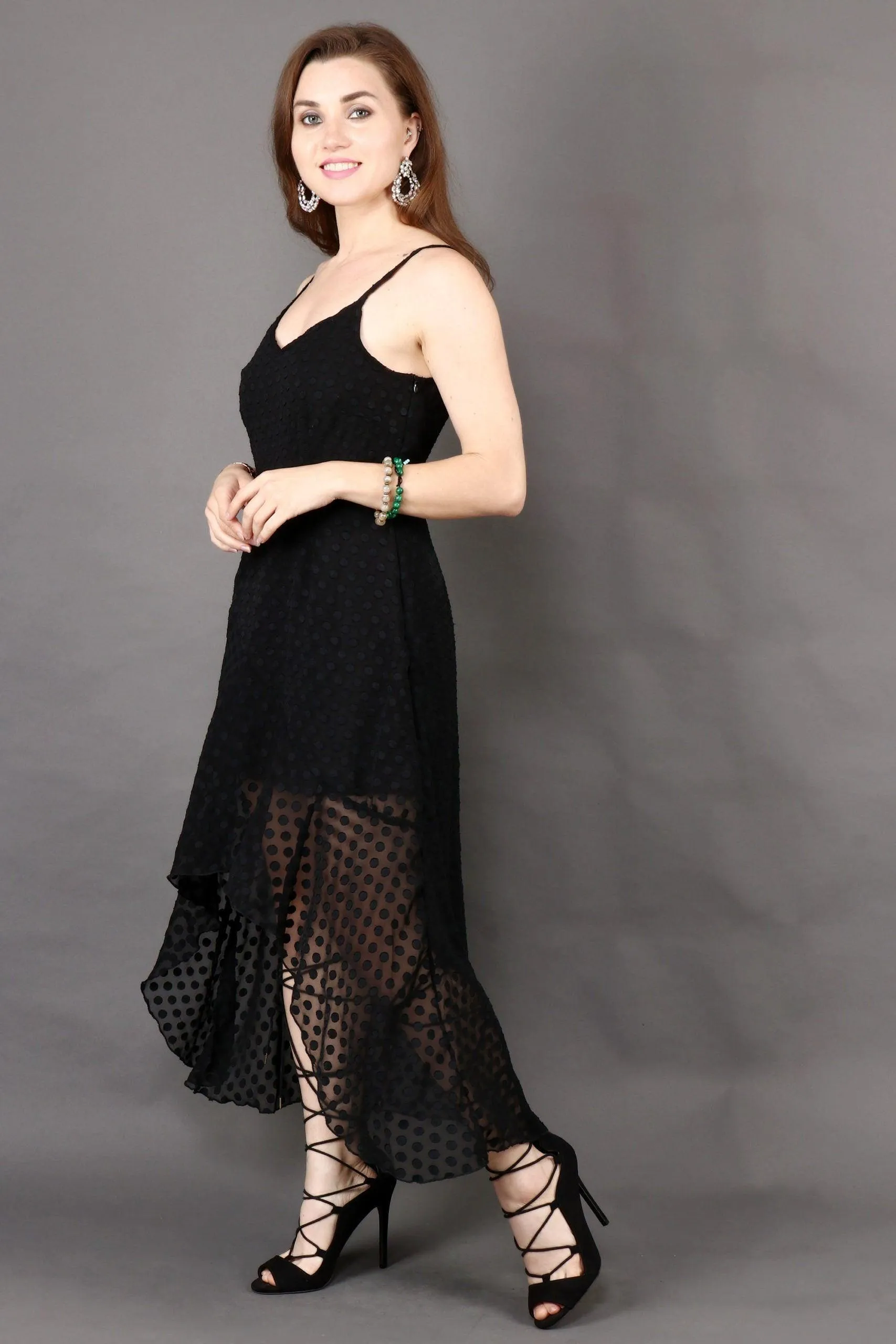 Black Dobby Asymmetric Dress