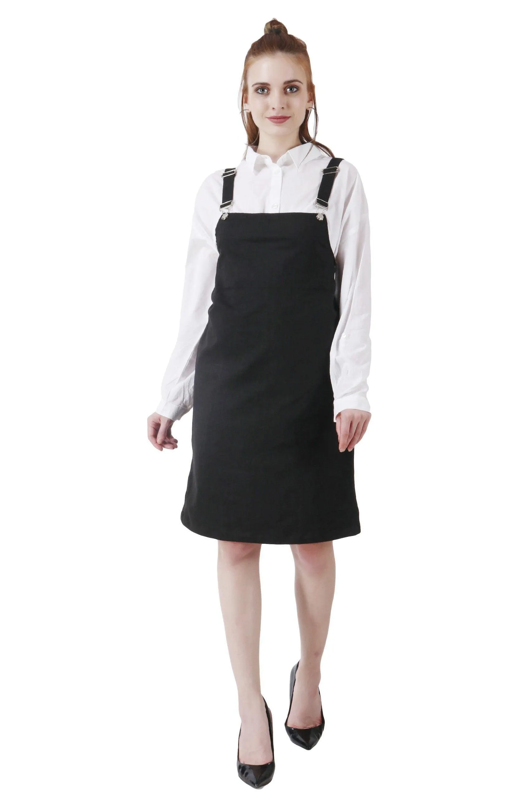 Black Solid Skirt Dungaree