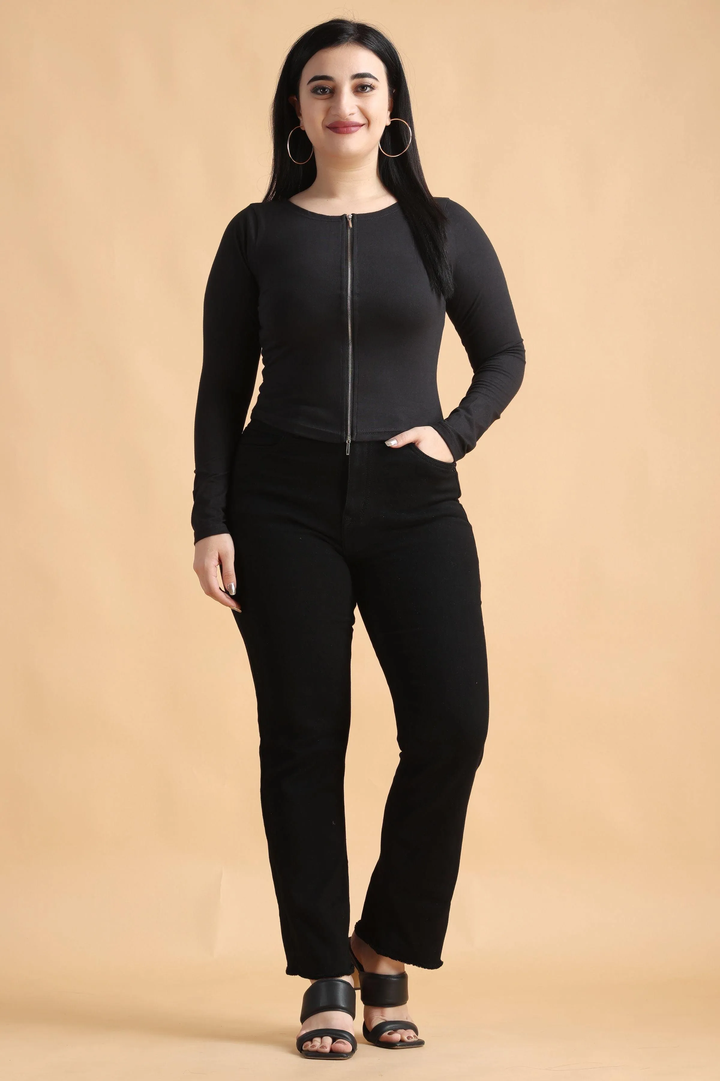 Black Solid Top with Zipper