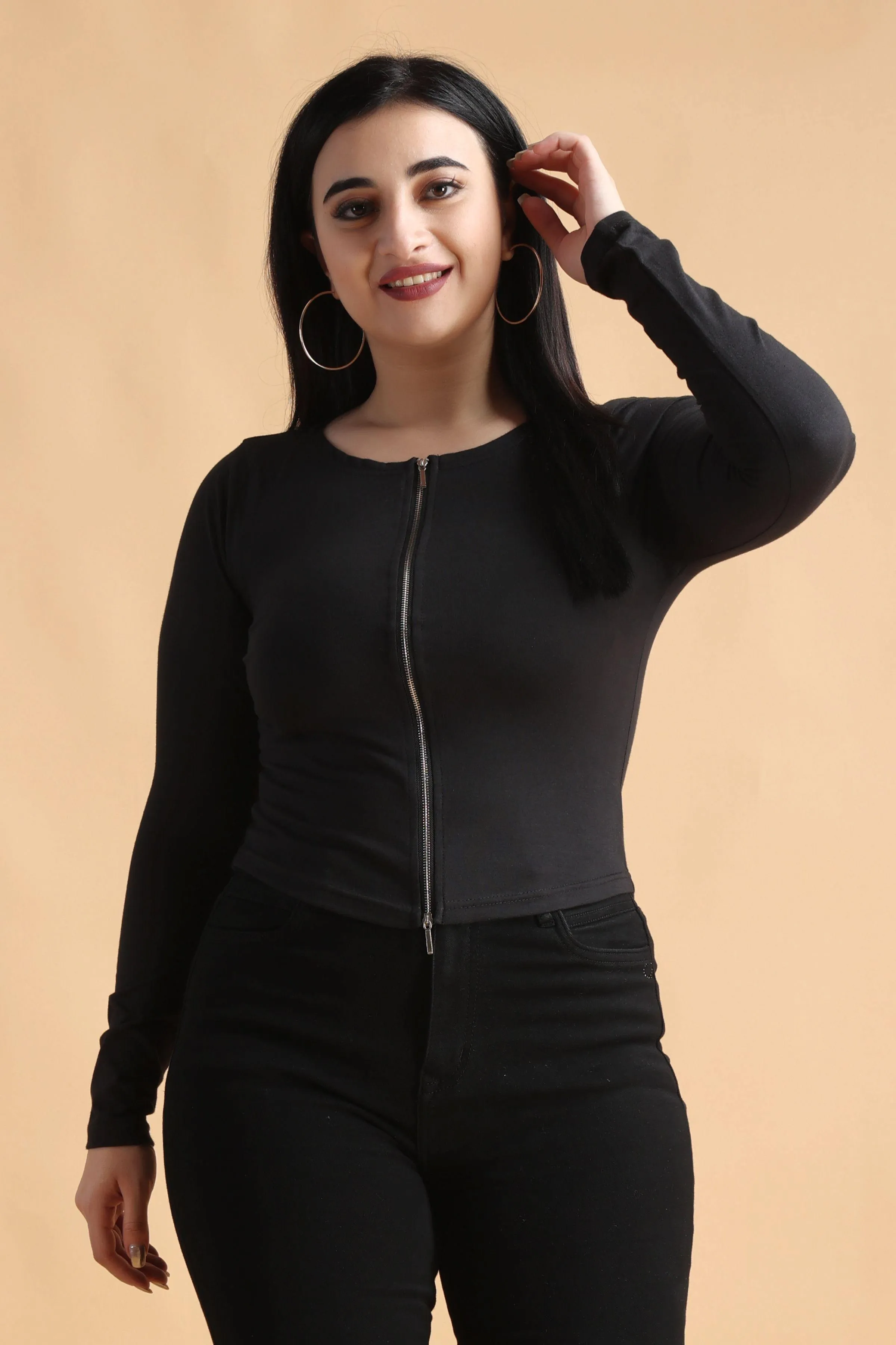 Black Solid Top with Zipper