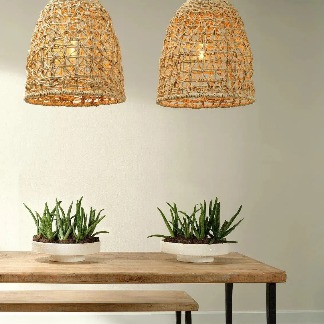 Coastal Style Natural Corn Straw Rope Netted Pendant