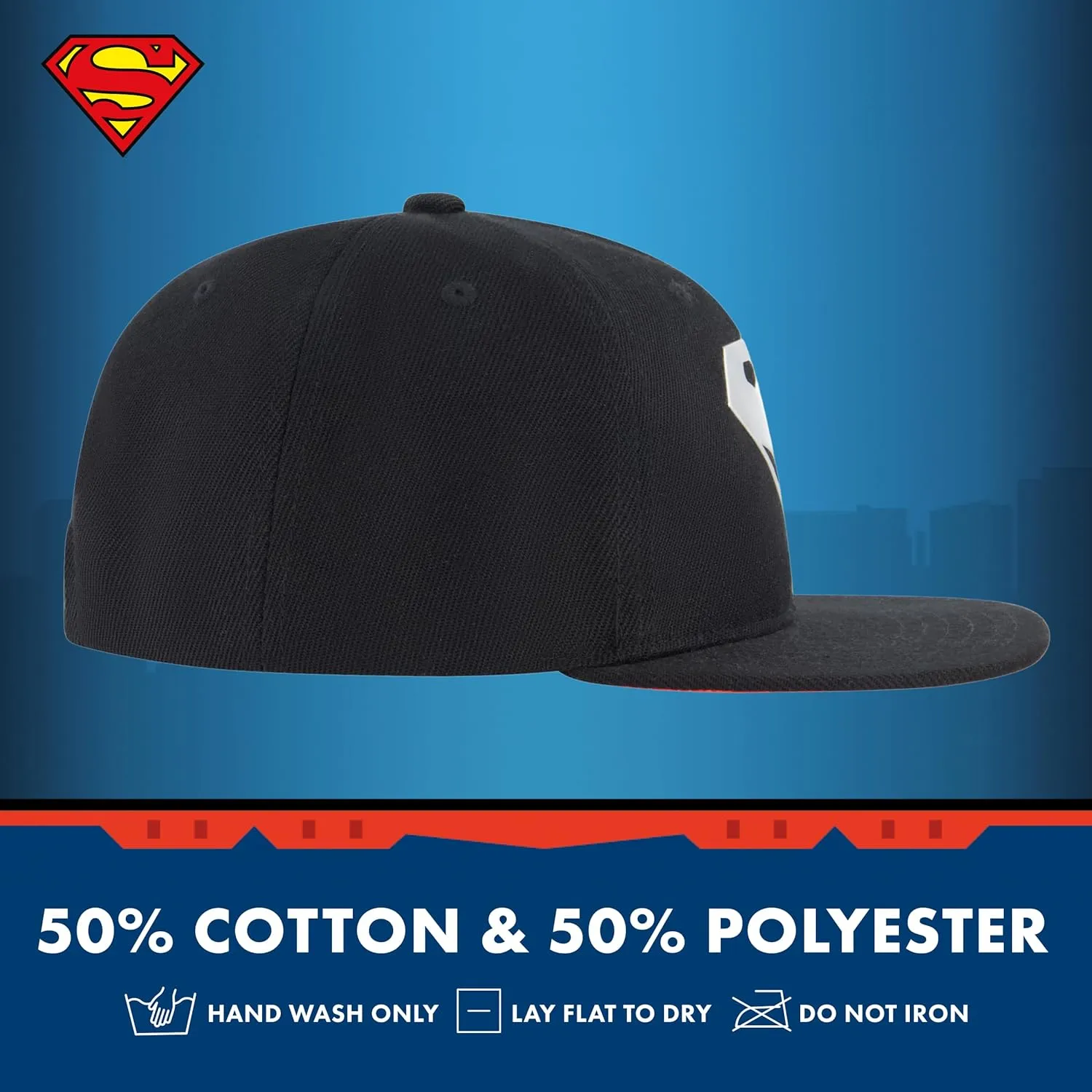 Concept One Superman Baseball Cap, Adult Snapback Hat with Flat Brim