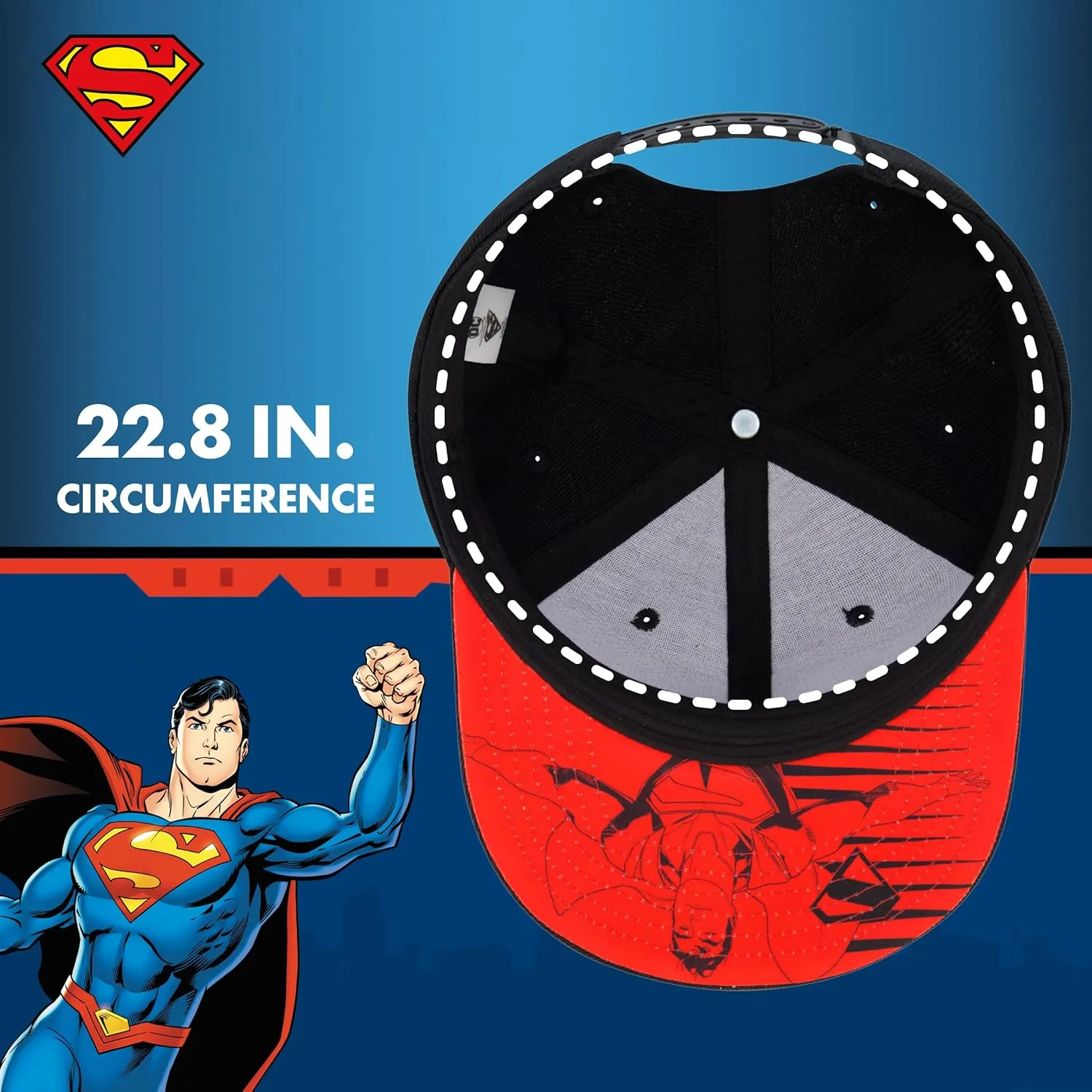 Concept One Superman Baseball Cap, Adult Snapback Hat with Flat Brim
