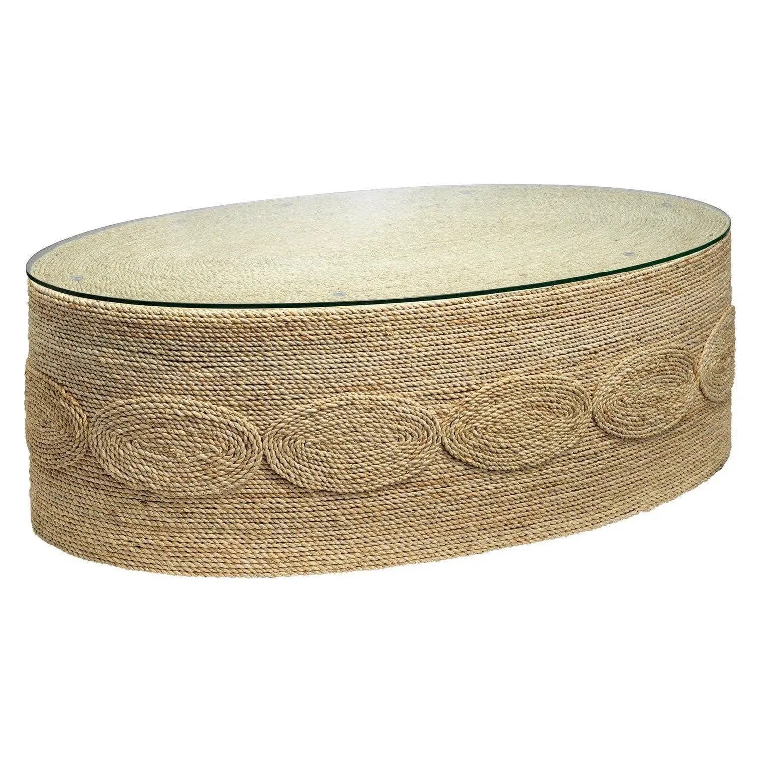 Corn Straw Rope Barbados Oval Coffee Table Glass Top