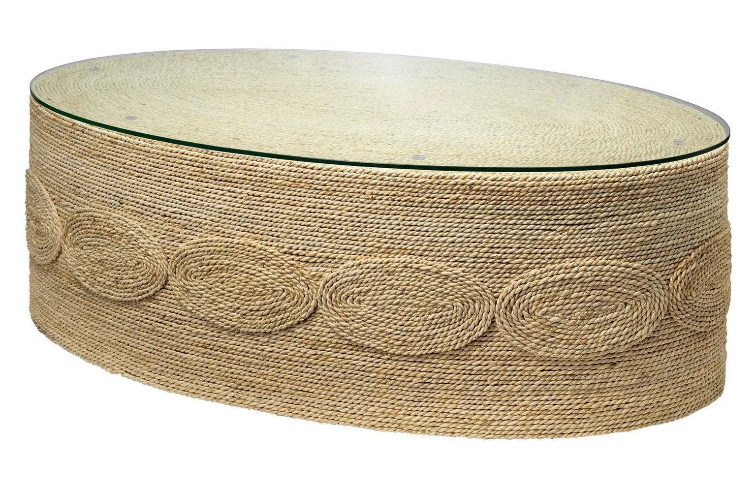 Corn Straw Rope Barbados Oval Coffee Table Glass Top