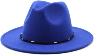DHAEY Autumn and Winter Woolen British Jazz Hat, European and American Flat Brim Top Hat Four Seasons Versatile Felt Hat Luopan Caps & Hats (Color : Sapphire Blue, Size : Large(59-61cm))