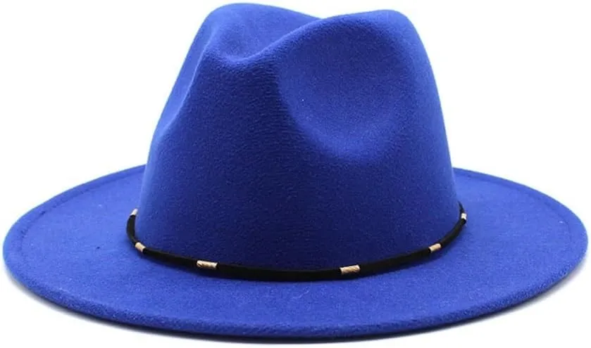 DHAEY Autumn and Winter Woolen British Jazz Hat, European and American Flat Brim Top Hat Four Seasons Versatile Felt Hat Luopan Caps & Hats (Color : Sapphire Blue, Size : Large(59-61cm))