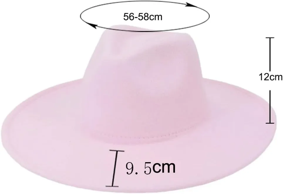 Dninmim 9.5Cm Big Brim Solid Color Women Men Fedora Hat Caps