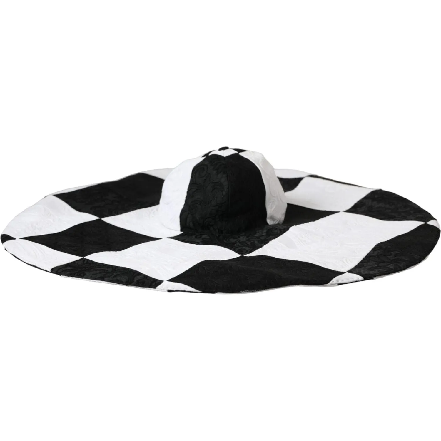 Dolce & Gabbana Black White Checkered Wide Brim Floppy Hat