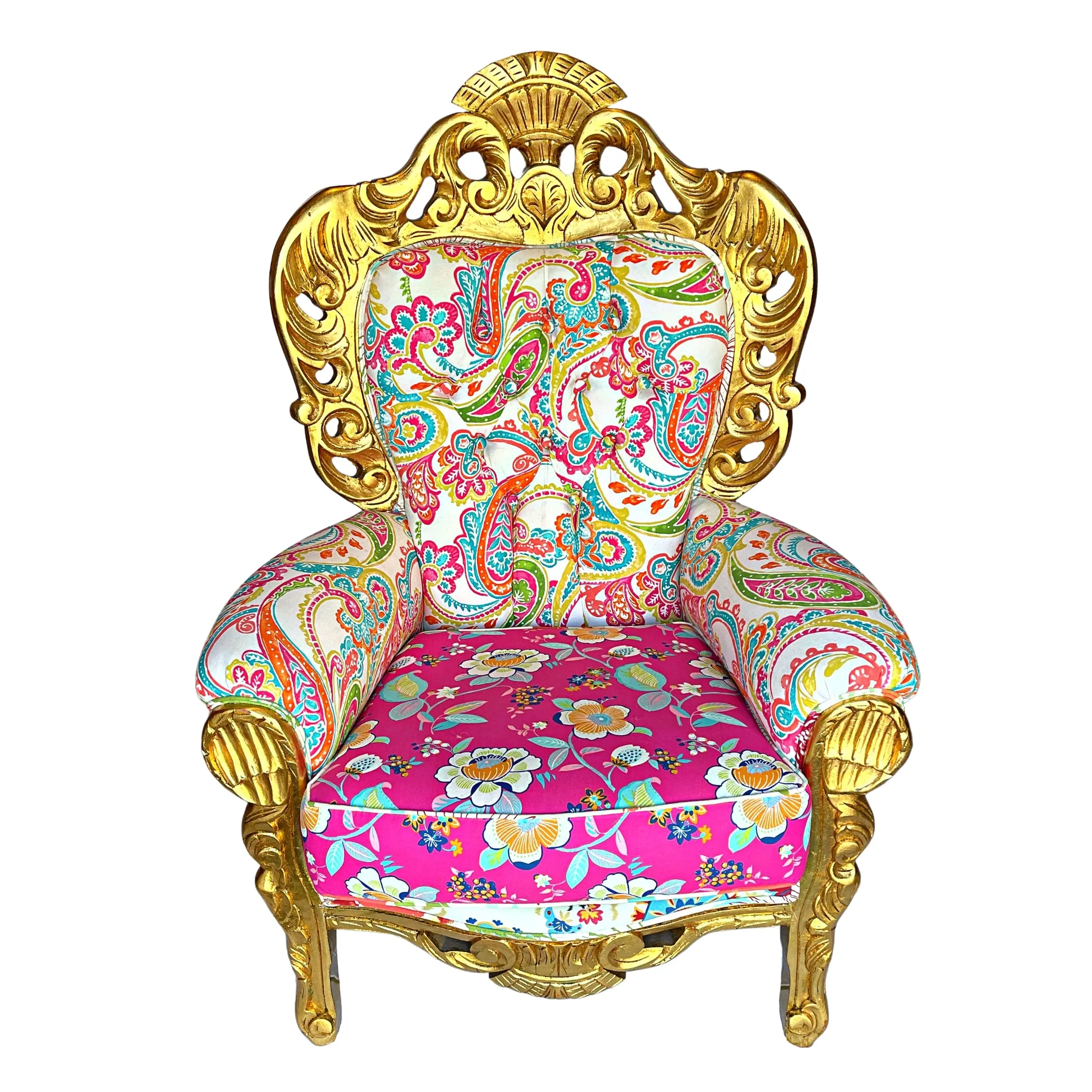 Elegant Baroque Style Floral Upholstered Armchair