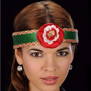 F4000 Green straw with satin flower fascinator