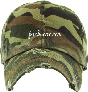 Fuck Cancer Vintage Baseball Cap Embroidered Cotton Adjustable Distressed Dad Hat
