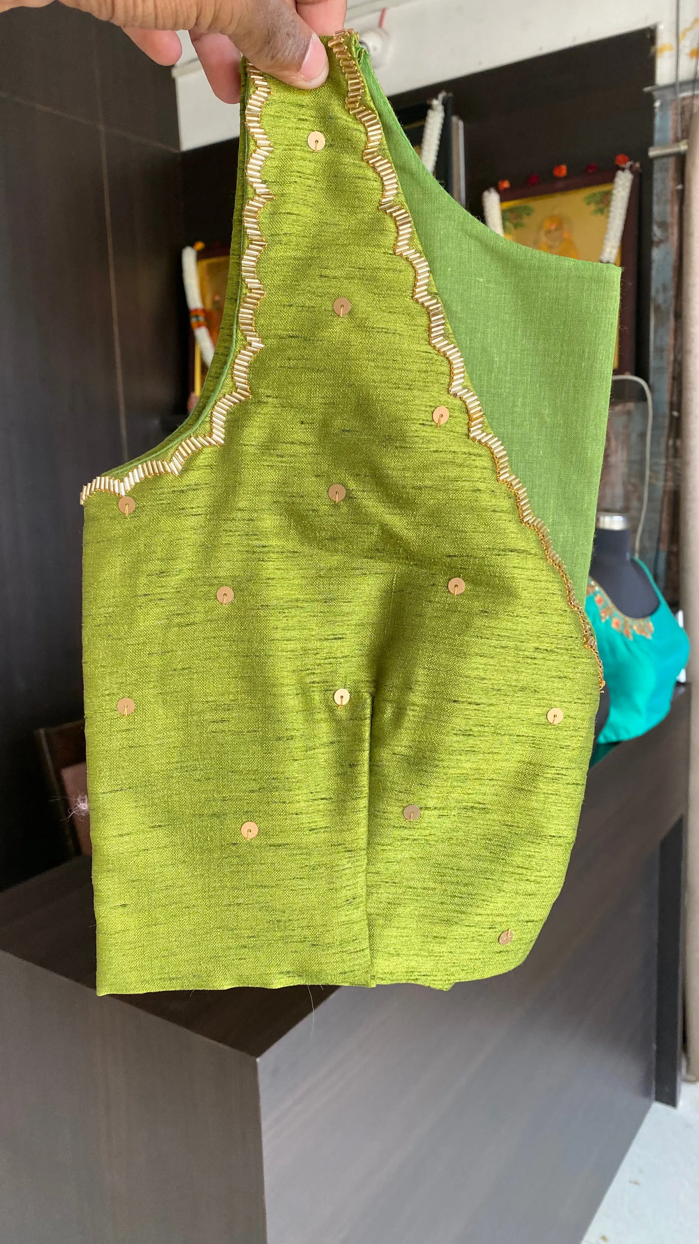 Green viscose silk saree with hand work blouse