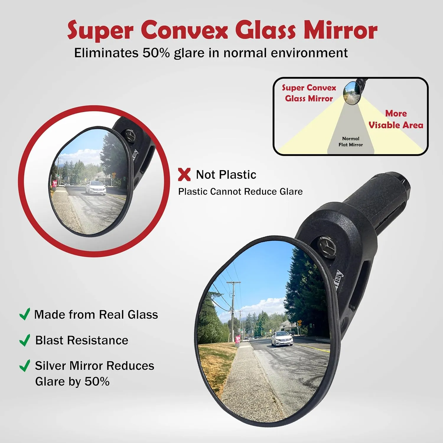 Hafny Road Bike Bar End Mirror, Convex Blue Glass Mirror, HF-M956S-FR06 (Silver)