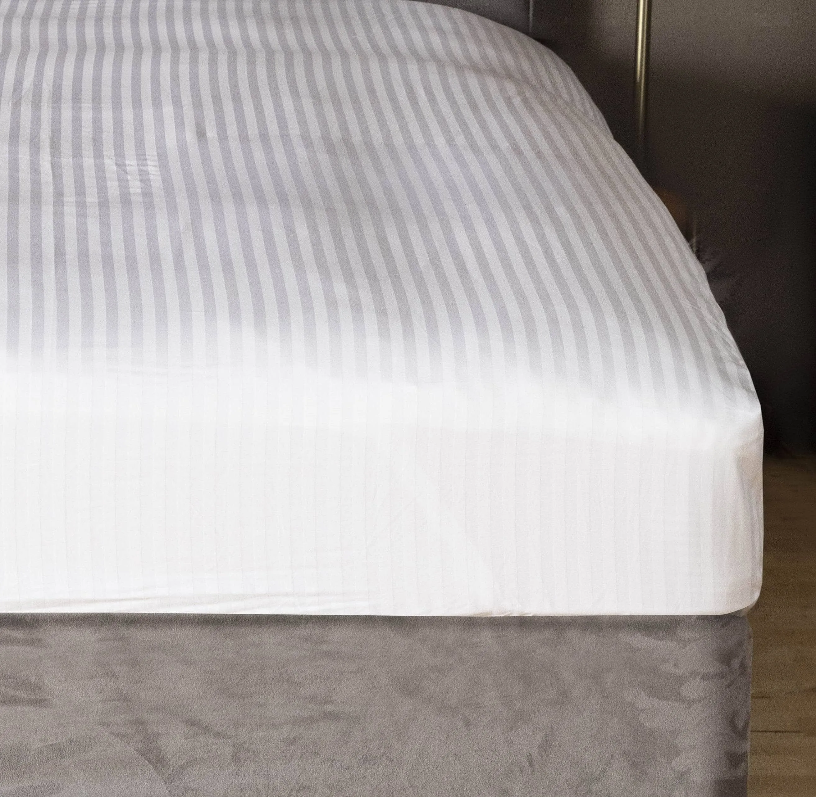 Hotel Satin Stripe  White Fitted Sheet - Multiple Sizes