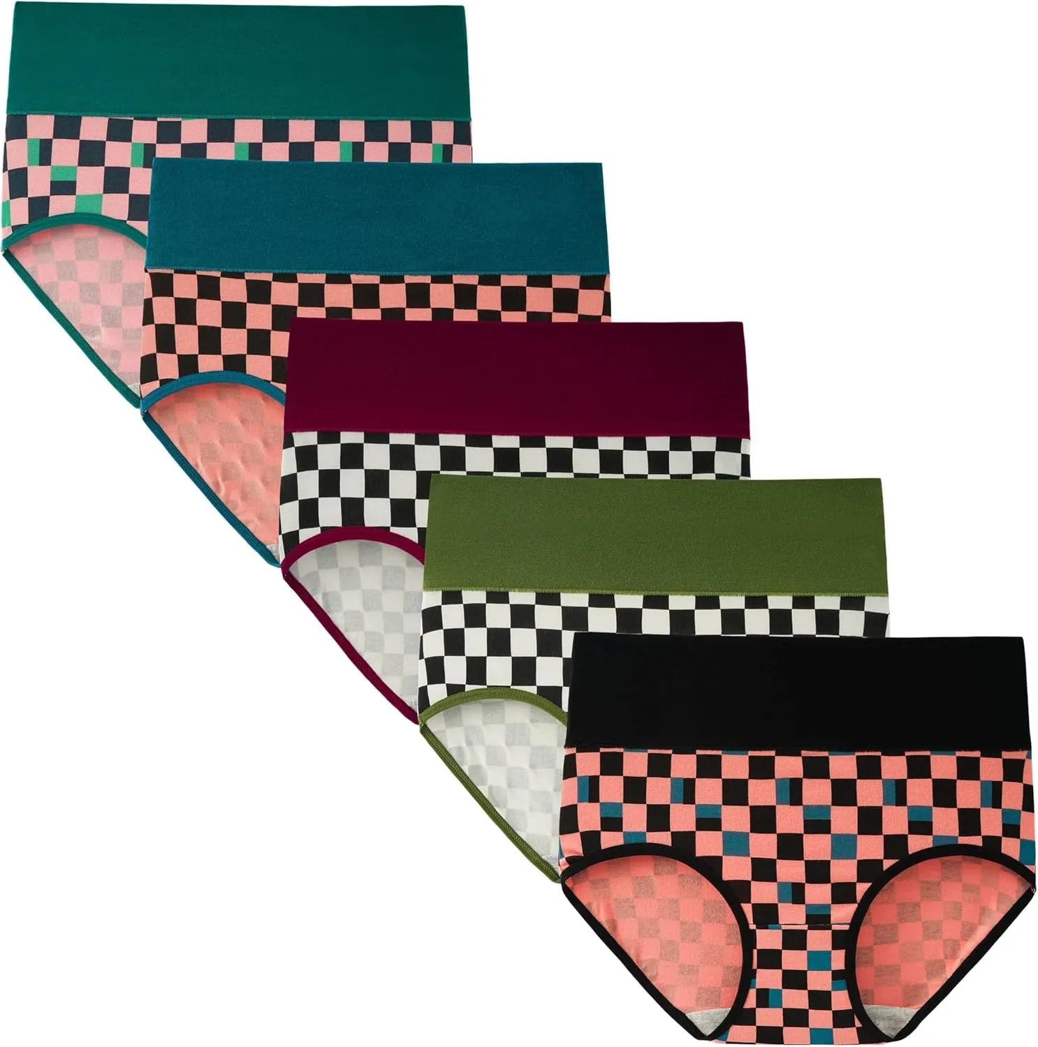INNERSY Women's High Waisted Underwear Cotton Panties Regular & Plus Size 5-Pack