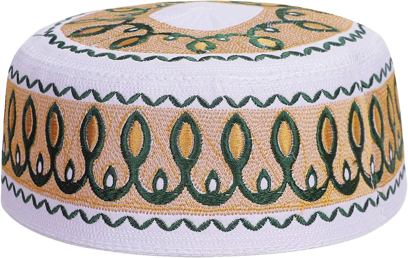 Islamic Men Prayer Kufi Hat Muslim Arabian Embroidered Skull Cap Arab Indian Religious Praying Cap Ramadan Eid Gift