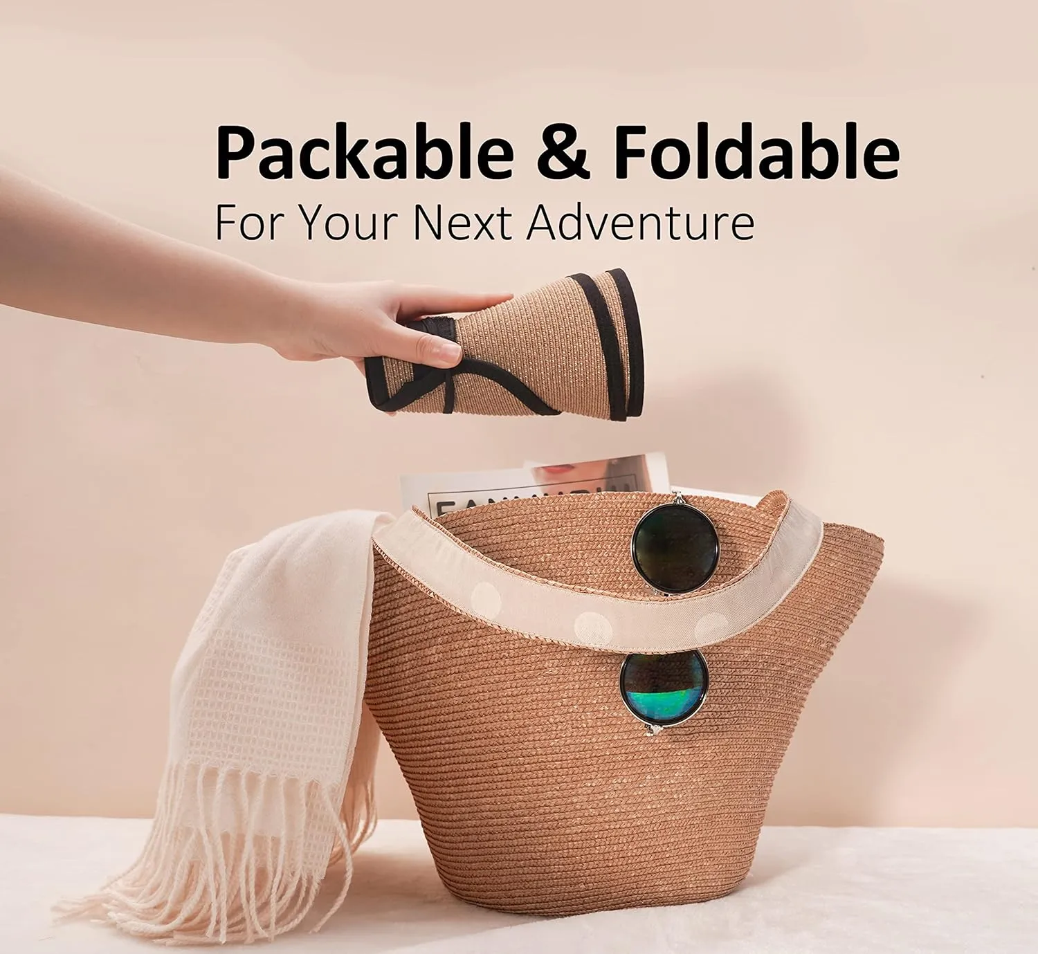 Joywant Sun Visor Hats for Women, Women's Summer Ponytail Foldable Straw Beach Hat with UPF 50 