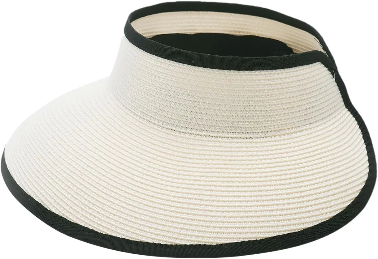 Joywant Sun Visor Hats for Women, Women's Summer Ponytail Foldable Straw Beach Hat with UPF 50 