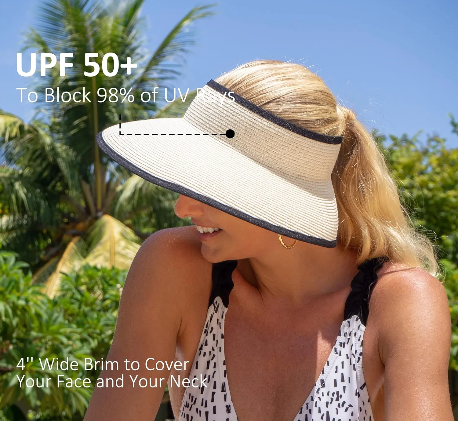 Joywant Sun Visor Hats for Women, Women's Summer Ponytail Foldable Straw Beach Hat with UPF 50 