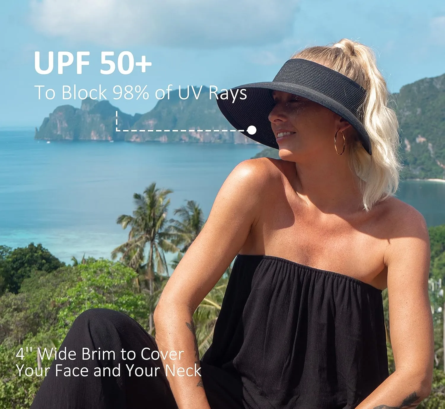 Joywant Sun Visor Hats for Women, Women's Summer Ponytail Foldable Straw Beach Hat with UPF 50 