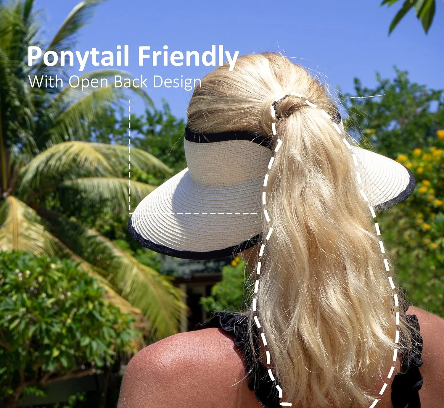 Joywant Sun Visor Hats for Women, Women's Summer Ponytail Foldable Straw Beach Hat with UPF 50 
