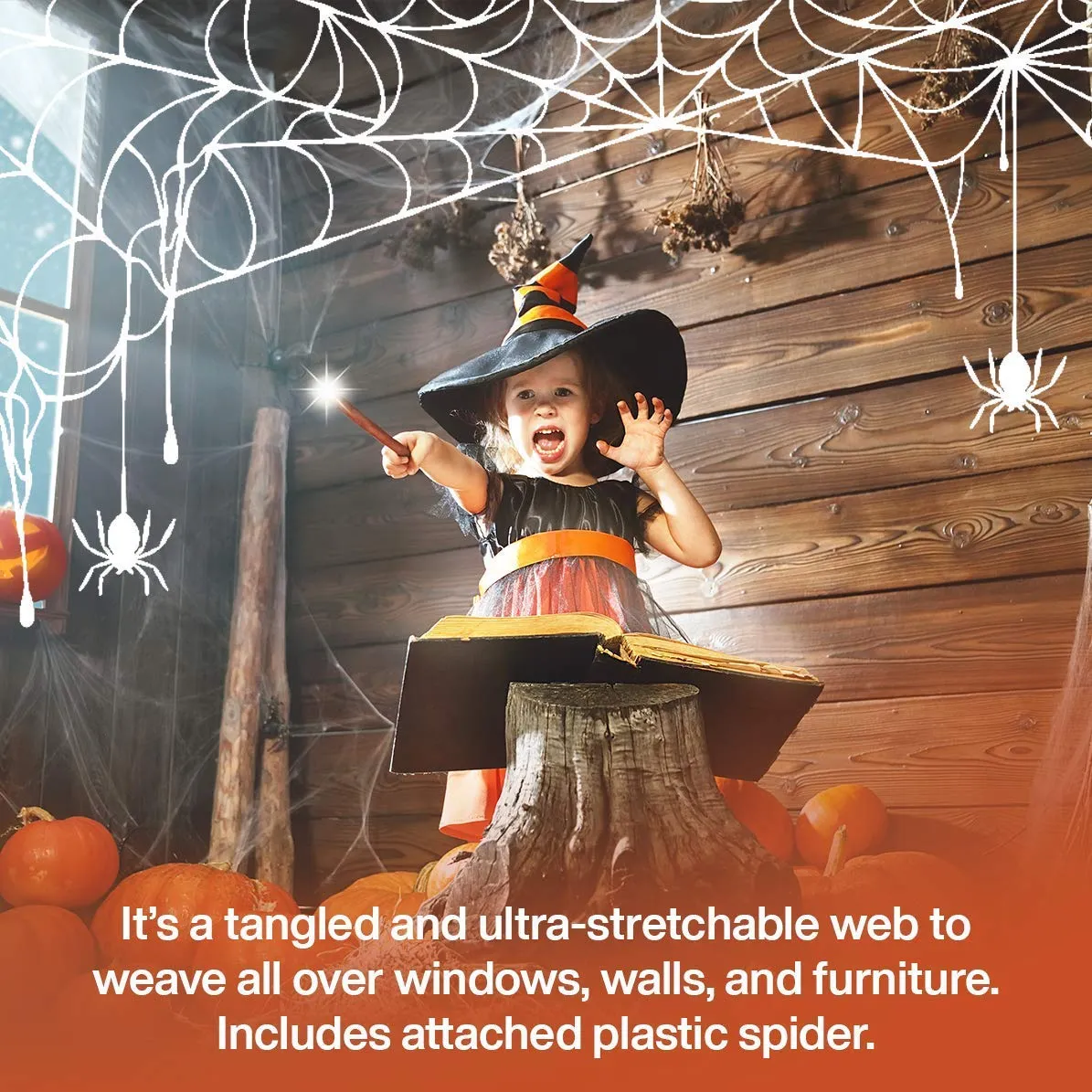 Kicko 12 Pack Stretchable Spider Web with Plastic Spiders - Stretches Over 800 Square Feet