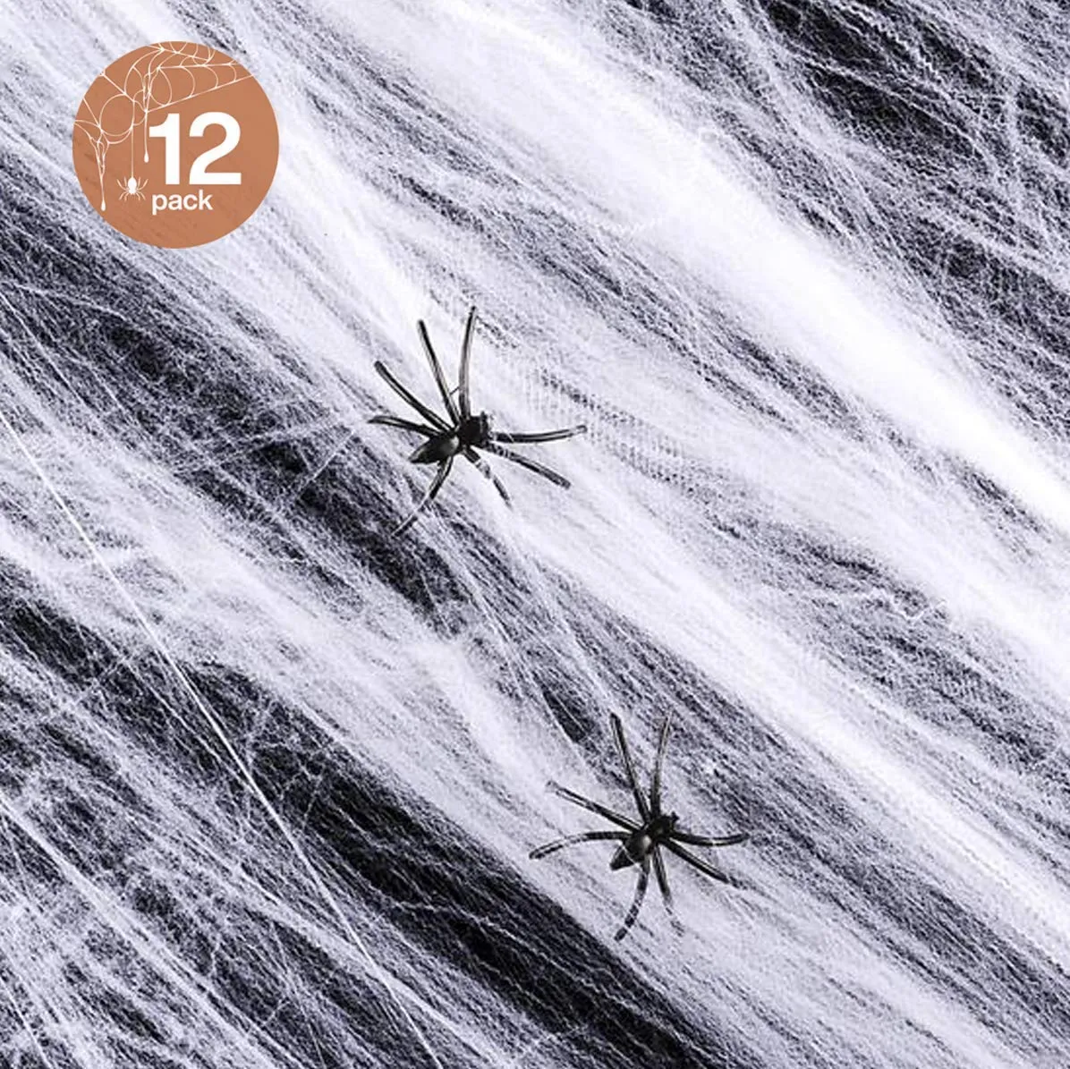 Kicko 12 Pack Stretchable Spider Web with Plastic Spiders - Stretches Over 800 Square Feet