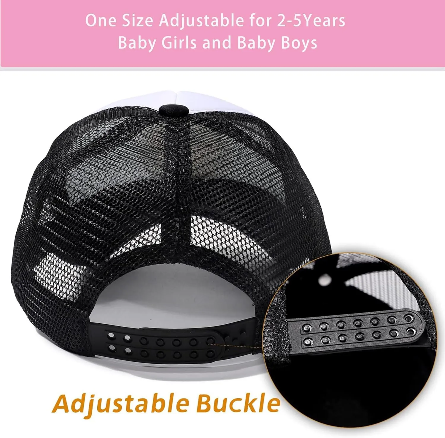 Kids Trucker Hat Mesh Cap with Adjustable Snapback Strap Mesh Trucker Cap Children Baseball Cap fit for 2-5T Black/White