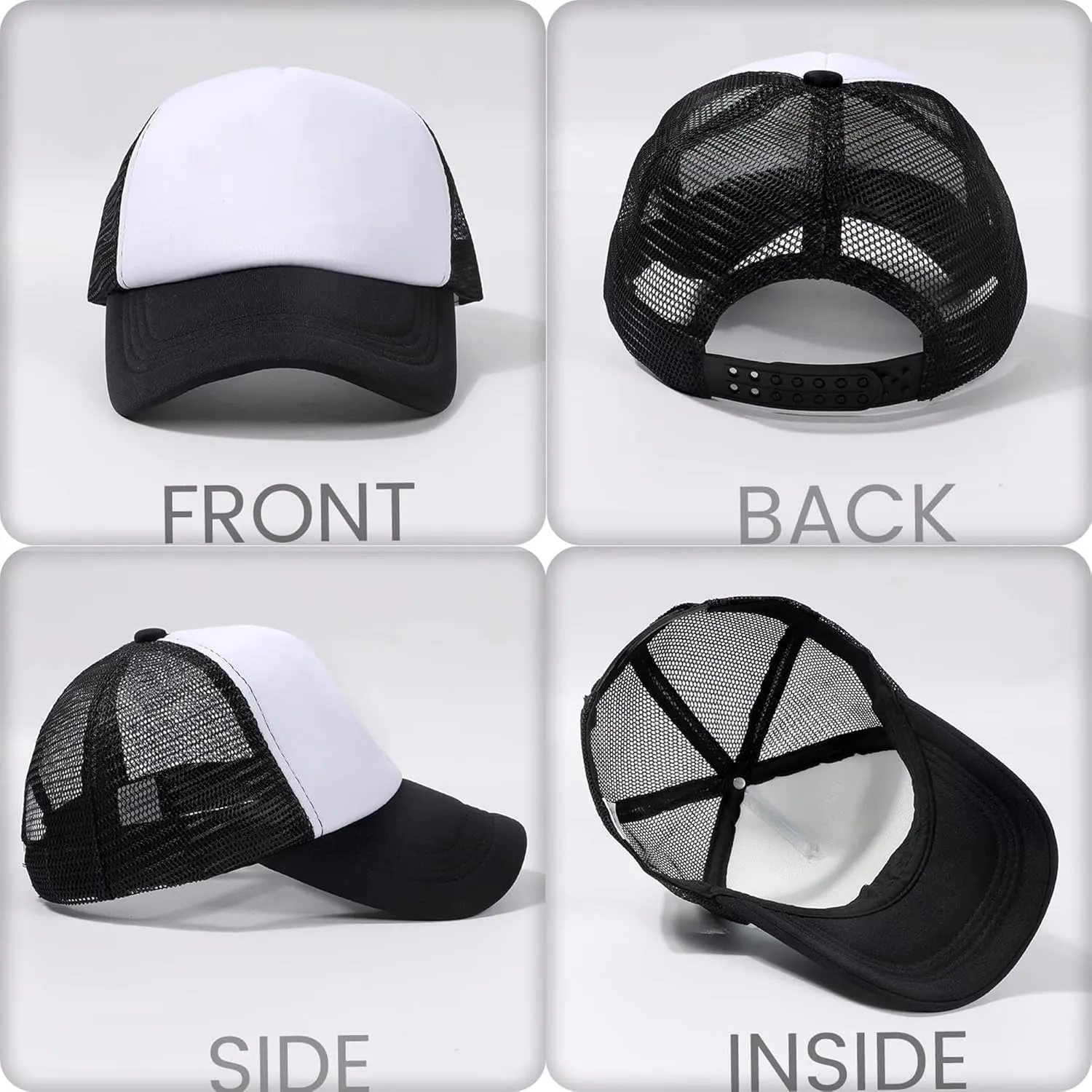 Kids Trucker Hat Mesh Cap with Adjustable Snapback Strap Mesh Trucker Cap Children Baseball Cap fit for 2-5T Black/White