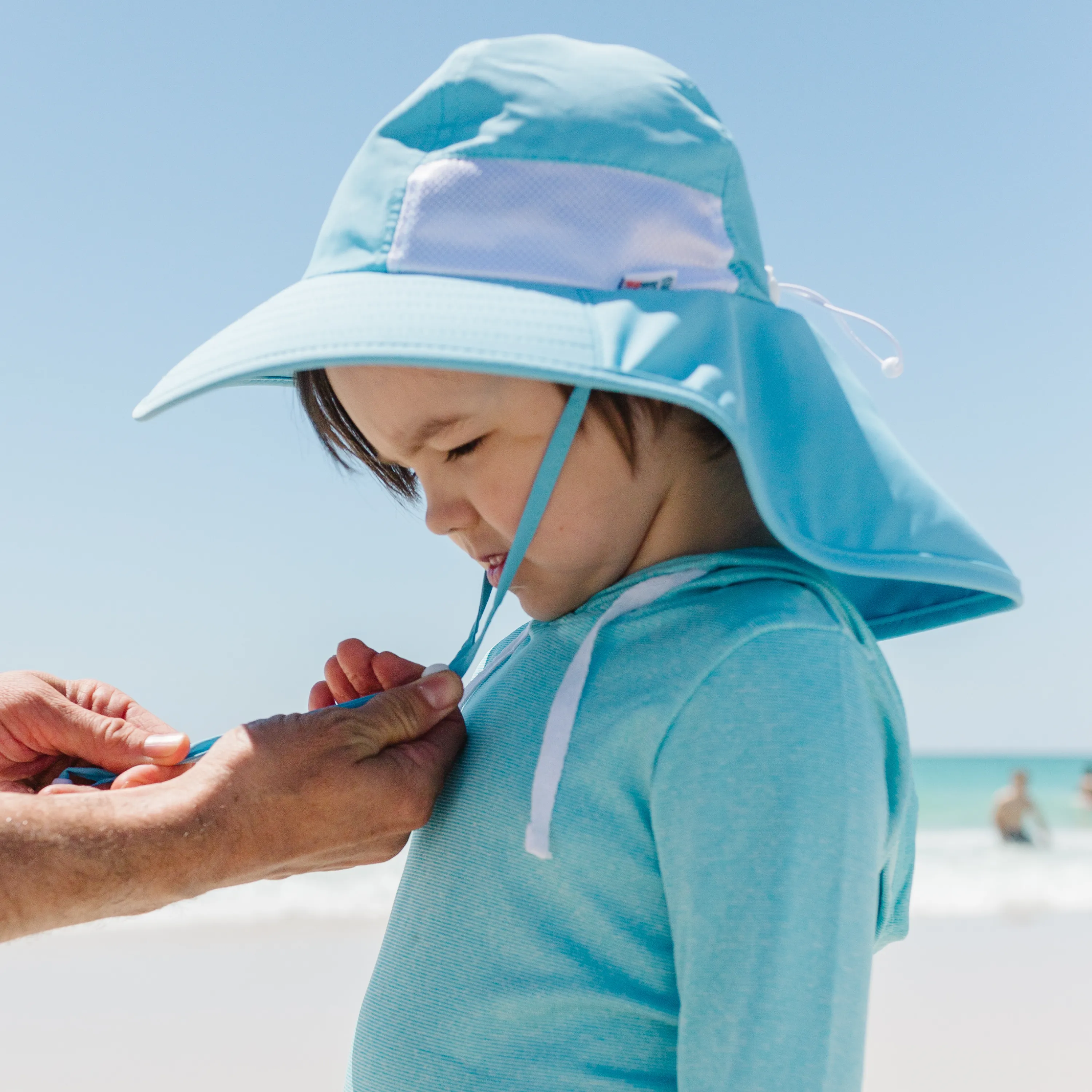 Kids Wide Brim   Flap Neck Sun Protective Adventure Hat - Aqua Sky