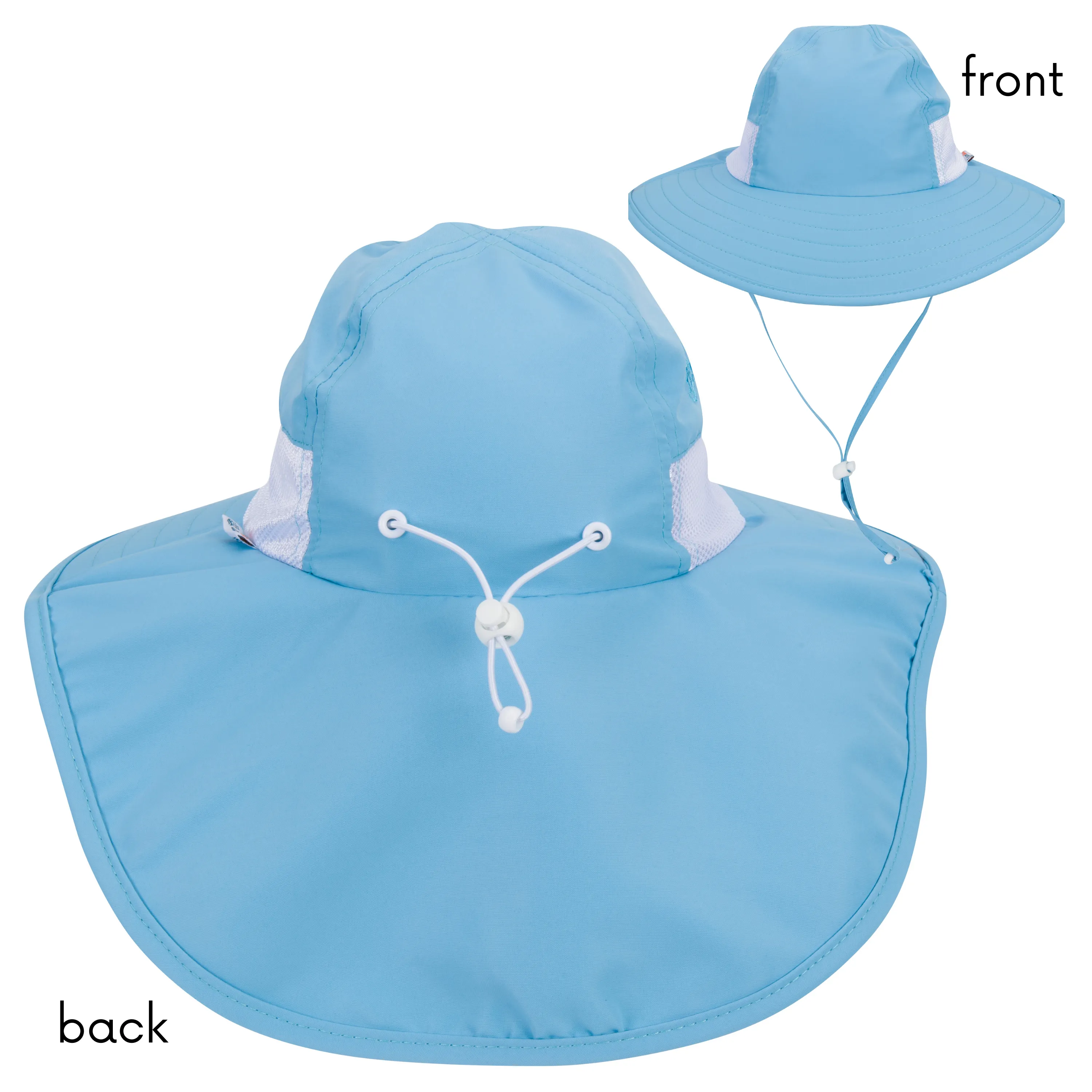 Kids Wide Brim   Flap Neck Sun Protective Adventure Hat - Aqua Sky