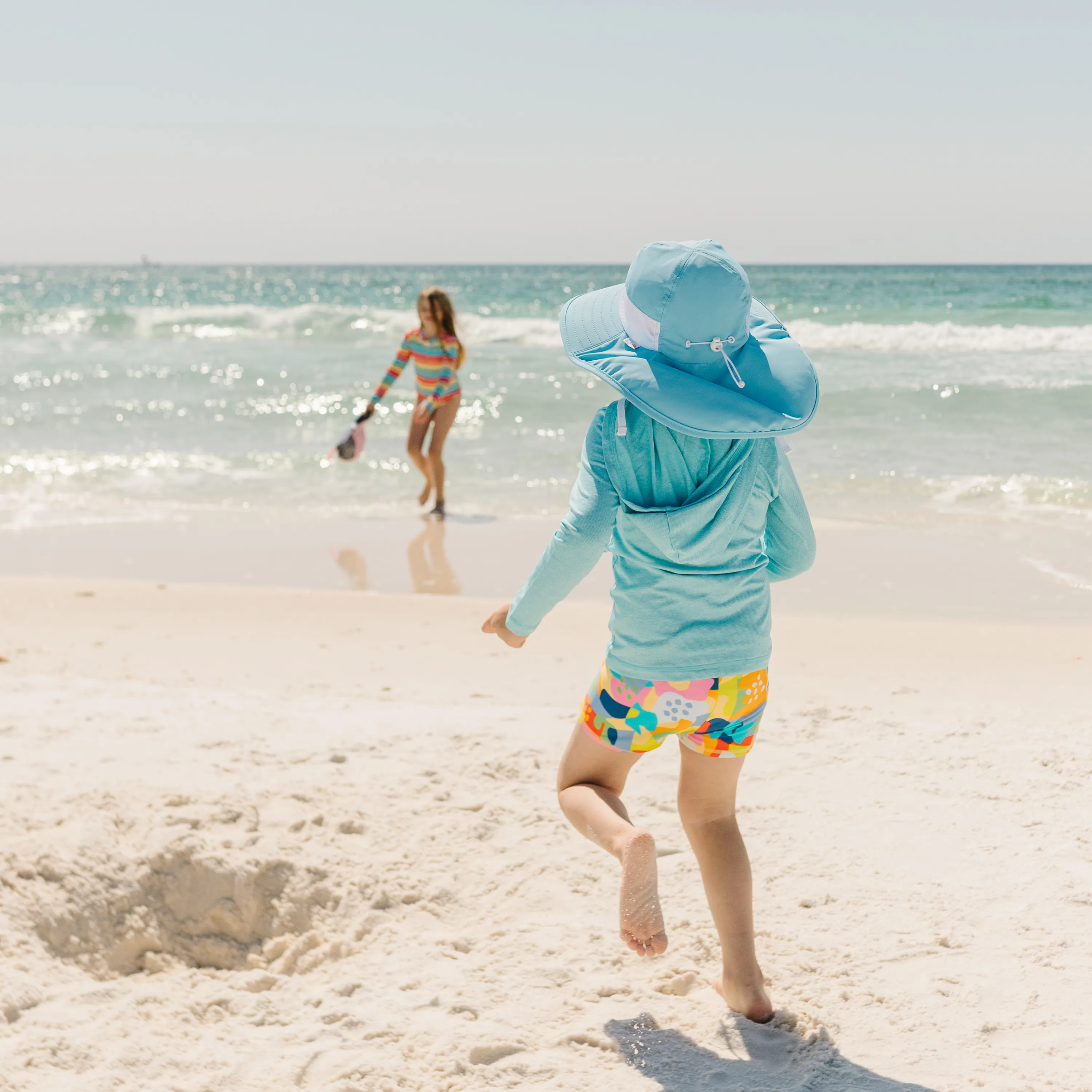 Kids Wide Brim   Flap Neck Sun Protective Adventure Hat - Aqua Sky